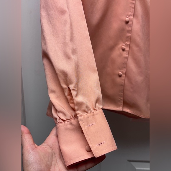 Josephine Peach Coral Button Front Blouse | Satin Feel | Size 14 - Picture 5 of 7